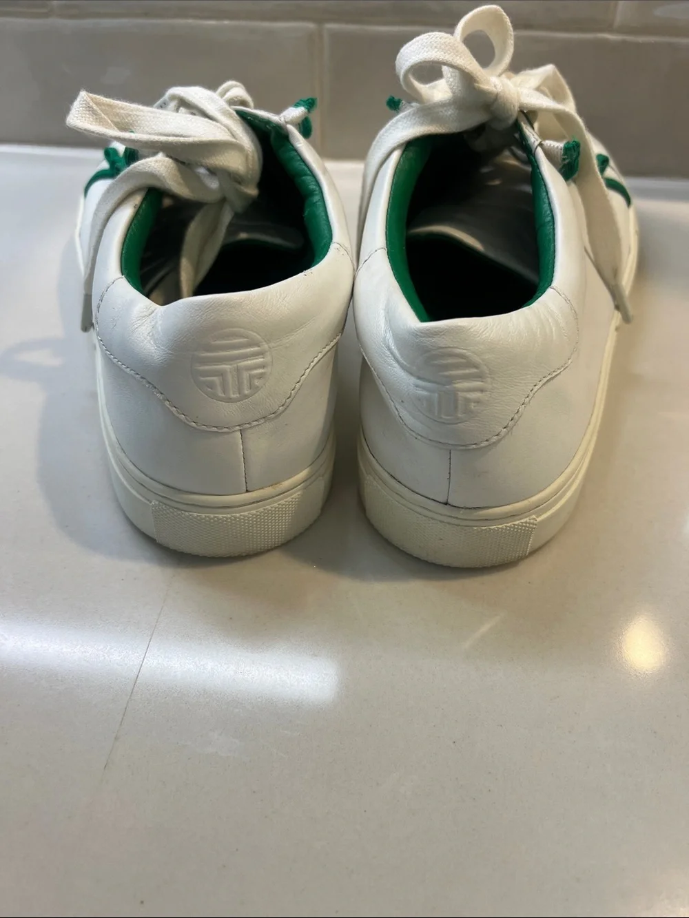 Tory Burch Sport White Leather Sneakers with Green Trim